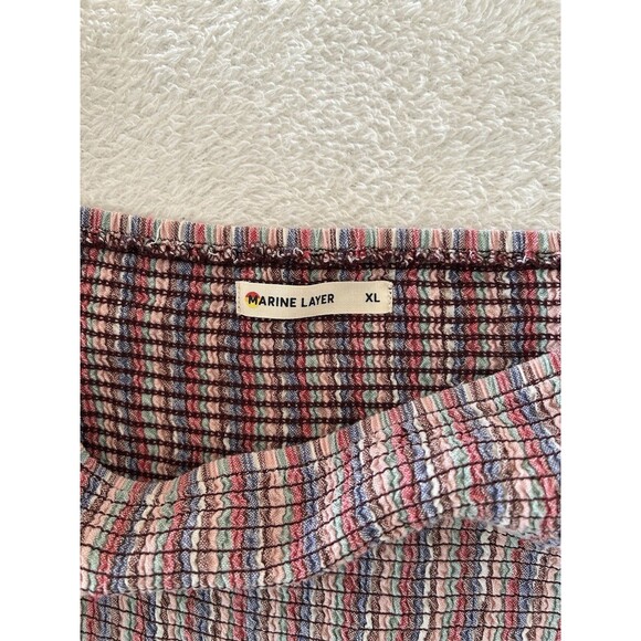 Marine Layer Ivy Smocked Maxi Dress Linen Blend Striped in Brick Size XL - Picture 8 of 14